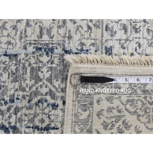 8'3"x10'2" Cloud Gray, Pure Silk, Broken And Erased 15th Century Mamluk Dynasty Design, Vintage, Hand Knotted, Oriental Rug FWR485010