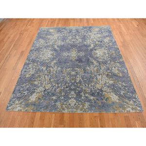 8'x9'10" Lavender Gray, Abstract Design, Soft And Luxurious, Wool And Silk, Hand Knotted, Oriental Rug FWR485016
