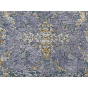 8'x9'10" Lavender Gray, Abstract Design, Soft And Luxurious, Wool And Silk, Hand Knotted, Oriental Rug FWR485016