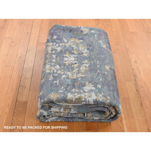 8'x9'10" Lavender Gray, Abstract Design, Soft And Luxurious, Wool And Silk, Hand Knotted, Oriental Rug FWR485016