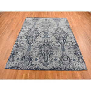 7'10"x10' Ash Gray, Jewellery Design, Tone On Tone, Soft And Luxurious, Half Wool And Half Silk, Hand Knotted, Oriental Rug FWR485028