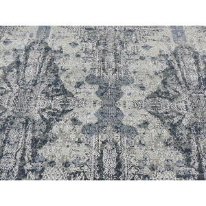 7'10"x10' Ash Gray, Jewellery Design, Tone On Tone, Soft And Luxurious, Half Wool And Half Silk, Hand Knotted, Oriental Rug FWR485028
