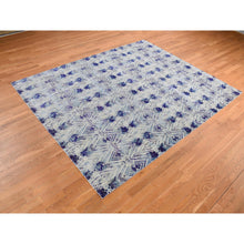 Load image into Gallery viewer, 8&#39;x10&#39; Purple, Repetitive Geometric Flower Design, Sari Silk With Textured Wool, Hand Knotted, Oriental Rug FWR485046