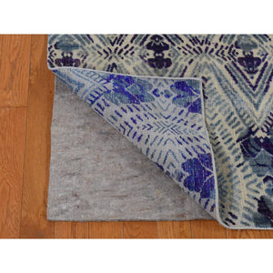 8'x10' Purple, Repetitive Geometric Flower Design, Sari Silk With Textured Wool, Hand Knotted, Oriental Rug FWR485046