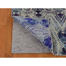 Load image into Gallery viewer, 8&#39;x10&#39; Purple, Repetitive Geometric Flower Design, Sari Silk With Textured Wool, Hand Knotted, Oriental Rug FWR485046