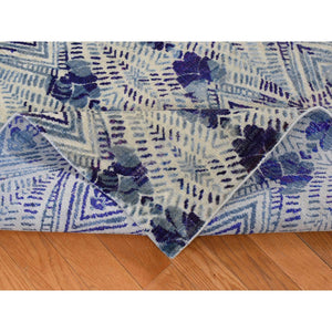 8'x10' Purple, Repetitive Geometric Flower Design, Sari Silk With Textured Wool, Hand Knotted, Oriental Rug FWR485046