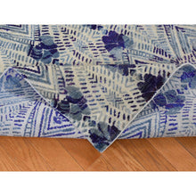 Load image into Gallery viewer, 8&#39;x10&#39; Purple, Repetitive Geometric Flower Design, Sari Silk With Textured Wool, Hand Knotted, Oriental Rug FWR485046