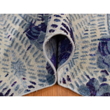 Load image into Gallery viewer, 8&#39;x10&#39; Purple, Repetitive Geometric Flower Design, Sari Silk With Textured Wool, Hand Knotted, Oriental Rug FWR485046