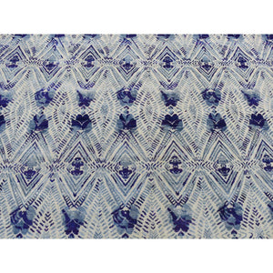 8'x10' Purple, Repetitive Geometric Flower Design, Sari Silk With Textured Wool, Hand Knotted, Oriental Rug FWR485046