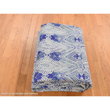 Load image into Gallery viewer, 8&#39;x10&#39; Purple, Repetitive Geometric Flower Design, Sari Silk With Textured Wool, Hand Knotted, Oriental Rug FWR485046