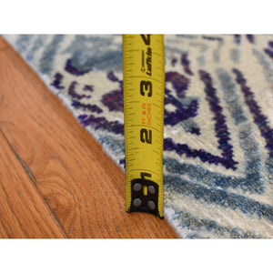 8'x10' Purple, Repetitive Geometric Flower Design, Sari Silk With Textured Wool, Hand Knotted, Oriental Rug FWR485046
