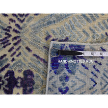 Load image into Gallery viewer, 8&#39;x10&#39; Purple, Repetitive Geometric Flower Design, Sari Silk With Textured Wool, Hand Knotted, Oriental Rug FWR485046