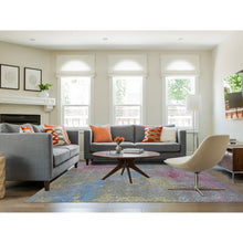 Load image into Gallery viewer, 8&#39;x10&#39; Carbon Gray, Trellis In The Spring, Pastel Shades, Wool And Pure Silk, Hi-lo Pile, Hand Knotted, Oriental Rug FWR485070