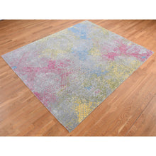 Load image into Gallery viewer, 8&#39;x10&#39; Carbon Gray, Trellis In The Spring, Pastel Shades, Wool And Pure Silk, Hi-lo Pile, Hand Knotted, Oriental Rug FWR485070