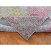 Load image into Gallery viewer, 8&#39;x10&#39; Carbon Gray, Trellis In The Spring, Pastel Shades, Wool And Pure Silk, Hi-lo Pile, Hand Knotted, Oriental Rug FWR485070