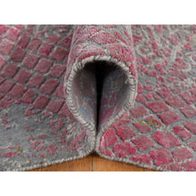 Load image into Gallery viewer, 8&#39;x10&#39; Carbon Gray, Trellis In The Spring, Pastel Shades, Wool And Pure Silk, Hi-lo Pile, Hand Knotted, Oriental Rug FWR485070