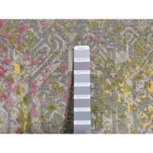 Load image into Gallery viewer, 8&#39;x10&#39; Carbon Gray, Trellis In The Spring, Pastel Shades, Wool And Pure Silk, Hi-lo Pile, Hand Knotted, Oriental Rug FWR485070