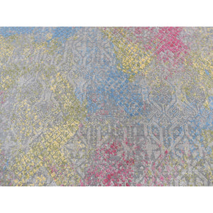8'x10' Carbon Gray, Trellis In The Spring, Pastel Shades, Wool And Pure Silk, Hi-lo Pile, Hand Knotted, Oriental Rug FWR485070