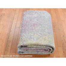Load image into Gallery viewer, 8&#39;x10&#39; Carbon Gray, Trellis In The Spring, Pastel Shades, Wool And Pure Silk, Hi-lo Pile, Hand Knotted, Oriental Rug FWR485070