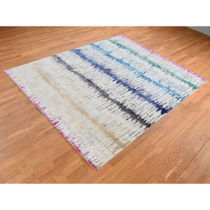 8'x10'3" Cream Color, The Cardiac Sari Silk With Textured Wool, Hand Knotted, Oriental Rug FWR485076