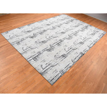 Load image into Gallery viewer, 10&#39;x14&#39;5&quot; Cloud Gray, The Cane Design, Pure Silk With Textured Wool, Hand Knotted, Oriental Rug FWR485112
