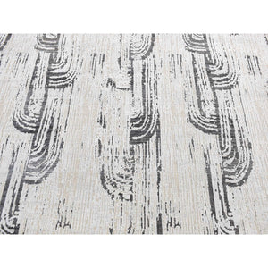 10'x14'5" Cloud Gray, The Cane Design, Pure Silk With Textured Wool, Hand Knotted, Oriental Rug FWR485112
