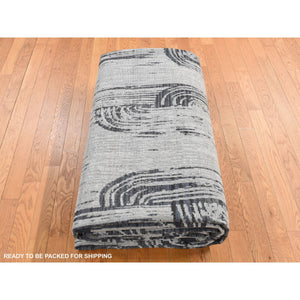 10'x14'5" Cloud Gray, The Cane Design, Pure Silk With Textured Wool, Hand Knotted, Oriental Rug FWR485112