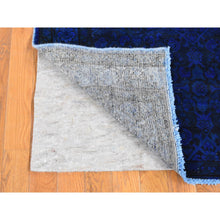 Load image into Gallery viewer, 4&#39;x9&#39;4&quot; Dark Sapphire Blue, Pure Wool, Handmade, Overdyed Vintage Persian Houssienabad Fish Mahi All Over Design, Wide Runner, Oriental Rug FWR485238