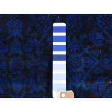Load image into Gallery viewer, 4&#39;x9&#39;4&quot; Dark Sapphire Blue, Pure Wool, Handmade, Overdyed Vintage Persian Houssienabad Fish Mahi All Over Design, Wide Runner, Oriental Rug FWR485238