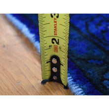 Load image into Gallery viewer, 4&#39;x9&#39;4&quot; Dark Sapphire Blue, Pure Wool, Handmade, Overdyed Vintage Persian Houssienabad Fish Mahi All Over Design, Wide Runner, Oriental Rug FWR485238