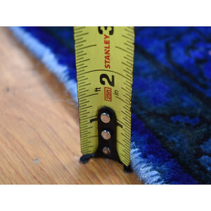 4'x9'4" Dark Sapphire Blue, Pure Wool, Handmade, Overdyed Vintage Persian Houssienabad Fish Mahi All Over Design, Wide Runner, Oriental Rug FWR485238