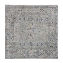 Load image into Gallery viewer, 10&#39;2&quot;x10&#39;2&quot; Periwinkle Blue, Hand Knotted, Distressed, Oushak Design, Pure Silk with Textured Wool, Square Oriental Rug FWR485352
