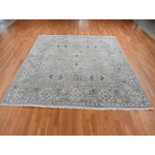 Load image into Gallery viewer, 10&#39;2&quot;x10&#39;2&quot; Periwinkle Blue, Hand Knotted, Distressed, Oushak Design, Pure Silk with Textured Wool, Square Oriental Rug FWR485352