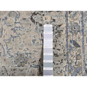 10'2"x10'2" Periwinkle Blue, Hand Knotted, Distressed, Oushak Design, Pure Silk with Textured Wool, Square Oriental Rug FWR485352