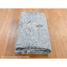 Load image into Gallery viewer, 10&#39;2&quot;x10&#39;2&quot; Periwinkle Blue, Hand Knotted, Distressed, Oushak Design, Pure Silk with Textured Wool, Square Oriental Rug FWR485352