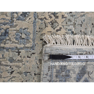 10'2"x10'2" Periwinkle Blue, Hand Knotted, Distressed, Oushak Design, Pure Silk with Textured Wool, Square Oriental Rug FWR485352
