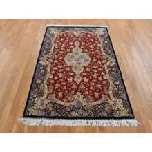 Load image into Gallery viewer, 4&#39;1&quot;x6&#39;4&quot; Ajax Red, Kashan Design, 400 KPSI, Pure Silk, Hand Knotted, Oriental Rug FWR485358