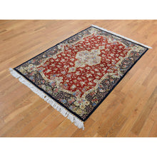 Load image into Gallery viewer, 4&#39;1&quot;x6&#39;4&quot; Ajax Red, Kashan Design, 400 Kpsi, Pure Silk, Hand Knotted, Oriental Rug FWR485358
