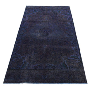 4'10"x9'9" Purple, Hand Knotted, Overdyed Tabriz, Pure Wool, Wide and Long Shape, Oriental Rug FWR485394