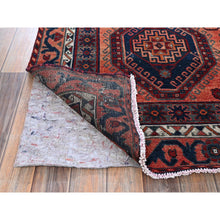 Load image into Gallery viewer, 4&#39;10&quot;x7&#39;10&quot; Burnt Orange, Vintage Persian Shiraz with Geometric Pattern, Small Animal Figurines, Shaved Down, Zero Pile, Sides and Ends Professionally Secured, Hand Knotted, Pure Wool, Oriental Rug FWR4848