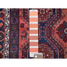 Load image into Gallery viewer, 4&#39;10&quot;x7&#39;10&quot; Burnt Orange, Vintage Persian Shiraz with Geometric Pattern, Small Animal Figurines, Shaved Down, Zero Pile, Sides and Ends Professionally Secured, Hand Knotted, Pure Wool, Oriental Rug FWR4848