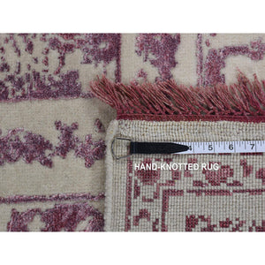 9'2"x12'1" Ivory, Wool And Silk, Handmade, Broken And Erased Persian Medallion Design, Oriental Rug FWR485460