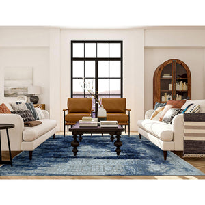 8'x9'9" Battleship Gray, Wool And Silk, Dripping Ink Shibori Transitional Design, Tone On Tone, Hand Knotted, Oriental Rug FWR485472