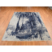 Load image into Gallery viewer, 8&#39;x9&#39;9&quot; Battleship Gray, Wool And Silk, Dripping Ink Shibori Transitional Design, Tone On Tone, Hand Knotted, Oriental Rug FWR485472