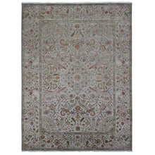 Load image into Gallery viewer, 10&#39;1&quot;x13&#39;9&quot; French Gray, Pure Silk with Textured Wool, Mughal Inspired Branch and Flower Design, Hand Knotted, Oriental Rug FWR485490