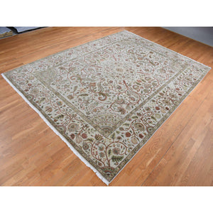 10'1"x13'9" French Gray, Pure Silk with Textured Wool, Mughal Inspired Branch and Flower Design, Hand Knotted, Oriental Rug FWR485490