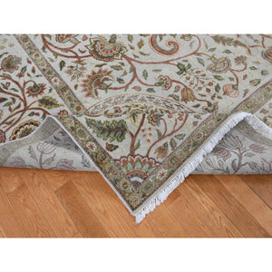 10'1"x13'9" French Gray, Pure Silk with Textured Wool, Mughal Inspired Branch and Flower Design, Hand Knotted, Oriental Rug FWR485490