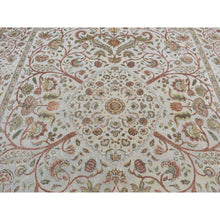 Load image into Gallery viewer, 10&#39;1&quot;x13&#39;9&quot; French Gray, Pure Silk With Textured Wool, Mughal Inspired Branch And Flower Design, Hand Knotted, Oriental Rug FWR485490