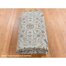 Load image into Gallery viewer, 10&#39;1&quot;x13&#39;9&quot; French Gray, Pure Silk with Textured Wool, Mughal Inspired Branch and Flower Design, Hand Knotted, Oriental Rug FWR485490