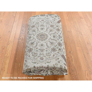 10'1"x13'9" French Gray, Pure Silk with Textured Wool, Mughal Inspired Branch and Flower Design, Hand Knotted, Oriental Rug FWR485490